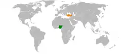 Map indicating locations of Nigeria and Turkey