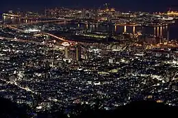 Rokkō Island and Higashinada District, Kobe City, Hyōgo Prefecture at night, view from Maya Peak