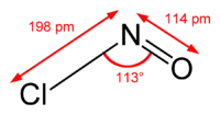 Skeletal formula of nitrosyl chloride with measurements