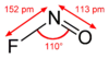 Skeletal formula of nitrosyl fluoride with measurements