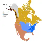 Map showing Non-Native Nations Claim_over NAFTA countries c. 1803