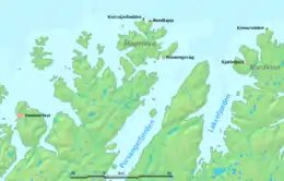 The Sværholt Peninsula lies between the Porsangerfjorden and Laksefjorden