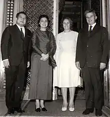 Image 49Norodom Sihanouk and his wife with Nicolae Ceauşescu and his wife Elena Ceauşescu, 1974 (from History of Cambodia)