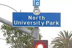 North University Park neighborhood sign  located at the intersection of Vermont Avenue and Adams Boulevard