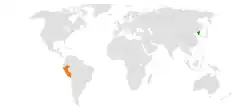 Map indicating locations of North Korea and Peru