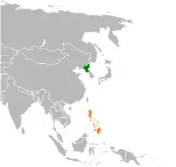 Map indicating locations of North Korea and Philippines