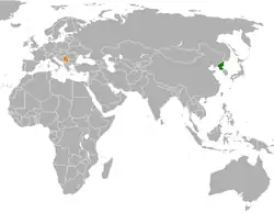 Map indicating locations of North Korea and Serbia