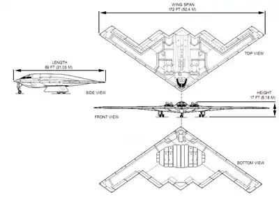 Orthographically projected diagram of the B-2 Spirit