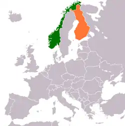 Map indicating locations of Norway and Finland