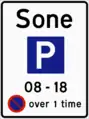 Parking zoneParking permitted until end of parking zone sign. Often with supplementary text about when the sign is valid.