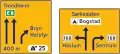 Lane orientation boardShows number of lanes towards an intersection, and which directions or destinations each of them are intended for.