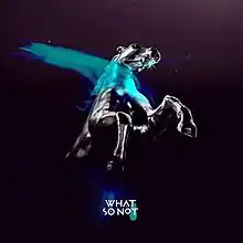 The album cover shows a leaping chrome stallion streaked with blue at its centre, surrounded by a twilight-coloured backdrop. The artist's name is written below the image in block capitals and highlighted in blue.