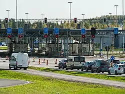 The car traffic on the Finnish side of the Russian border at the Nuijamaa Border Crossing Point in Nuijamaa, Lappeenranta, Finland.