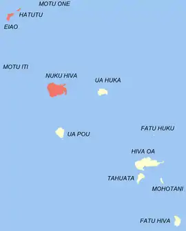 Location of the commune (in red) within the Marquesas Islands