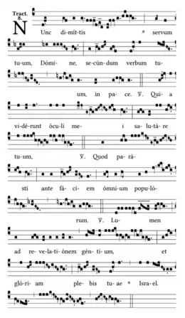 a page of Gregorian chant notation for Nunc dimittis