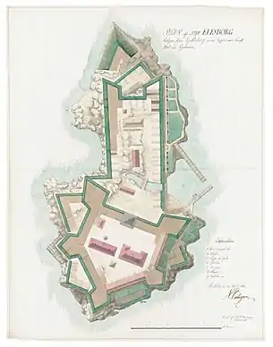 Drawing, showing a hornwork, of the fortress Nya Älvsborg in Gothenburg, Sweden from 1811.