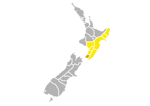 Hurricanes' catchment area, with Wellington highlighted in orange.