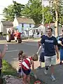 O'Farrell greets individuals while campaigning.