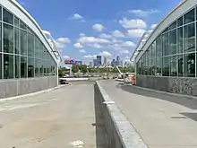 A view from the under construction Lake St Station towards downtown Minneapolis.