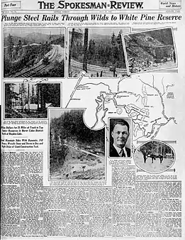 A 1924 Spokesman Review article on the construction of the Ohio Match Company railway. Note H. G. Riggs and is horse Dude.