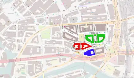 Location of the Sprinkenhof (green) within the Kontorhaus District