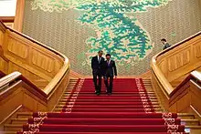 Presidents Barack Obama and Lee Myung-bak inside the Blue House in November 2010