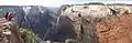 Enjoying the view from Observation Point, white cliffs of Cathedral Mountain to right