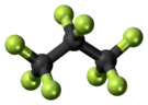 Ball-and-stick model of octafluoropropane