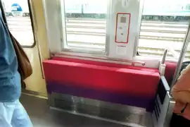 Folding seat (foldaway bench) in a passenger car of the Odakyu 3000 series