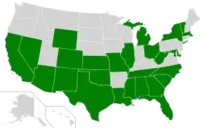 A map of the United States highlighting the 26 current U.S, states that have designated a reptile.