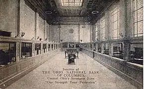 Interior view postcard, facing west