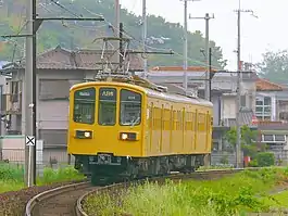 An image of an electric multiple unit on Ohmi Railway Main Line.