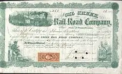 Oil Creek Railroad stock certificate from 1866