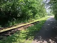 Remnants of the abandoned railroad tracks and switch near the trailhead in Munster