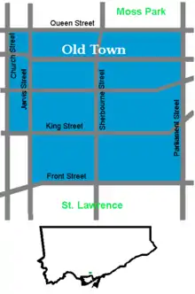 Detail and location of Old Town within Toronto