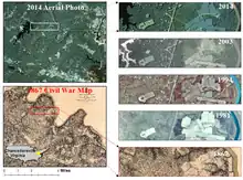 Image 44A US civil war hachure paper map made in 1867 by Cartographer Nathaniel Michler vs. modern aerial photos over Chancellorsville, Virginia (from History of cartography)