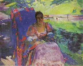 By the Pond. Portrait of Marguerite Murashko (1913)