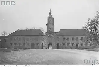 North western wing from the courtyard with the clock tower