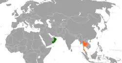 Map indicating locations of Oman and Thailand