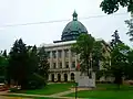 Southwest side of the courthouse in 2014, showing war memorial