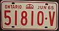 In 1965 all June, September and December quarterly plates were issued in the reverse colors as in 1963 and 1964. In alternate years Ontario quarterly plates reversed their colors each year.