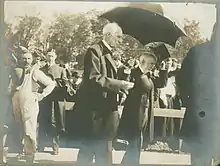 1906 - White and Goldwin Smith at the opening of Goldwin Smith Hall. A statue of White was later installed in front of the building.