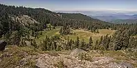 Overlook of a forested mountainside from above