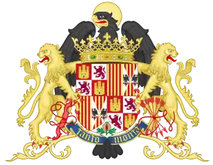 Coat of arms as queen with Castilian royal supporters (1492–1504)