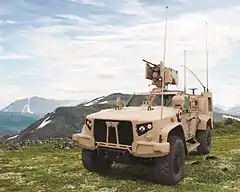 2016 Oshkosh L-ATV configured as a JLTV, and equipped with M153 CROWS II remote weapon system integrated with M2 Browning .50 caliber Heavy machine gun