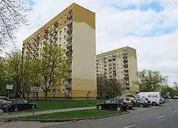 The apartment buildings in Niedźwiadek, in 2017.