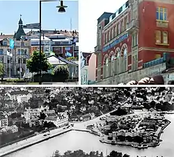 Oskarshamnupper left: Skeppsbron;
upper right: Building at Lilla torget;
bottom: Harbor area.