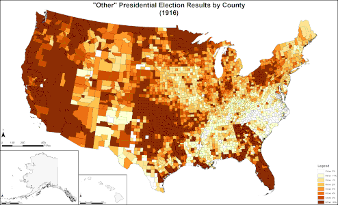 Results by county, shaded according to percentage of the vote for all others