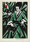 Lady in green, 1918. Colour woodcut