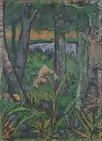 Forest with flowers and pond, c. 1925, distemper on jute, 106.5 x 77 cm